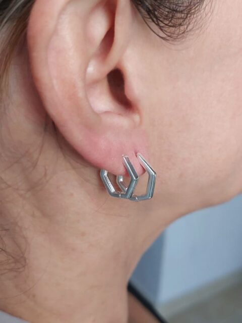 Brinco Argola Hexagonal Prata